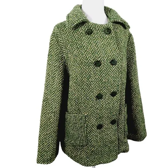 Boyne Valley Weavers Ireland, Dbl. Breasted Green/Cream Herringbone Tweed Jacket - Picture 5 of 16